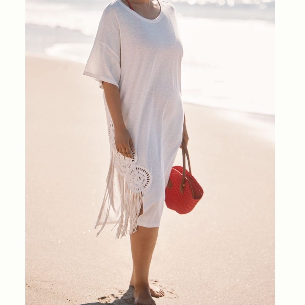 🟠NWT CELANDINE by ANTHROPOLOGIE Embellished Side Slit Midi Dress in White